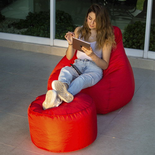 Puff Taburete Y Asiento Para Niños Nylon Resistente Color Rojo