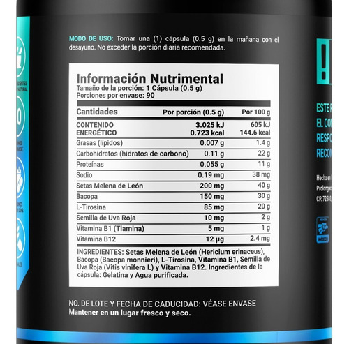 Nootropico De 180 Caps Concentración Claridad Mental B Life Sabor Sin Sabor