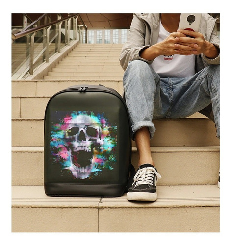 Mochila De Led Escolar Trabalho Letreiro Publicidade Cor Preto