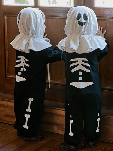 Body Y Poncho Niños Con Estampado De Esqueletos De Halloween