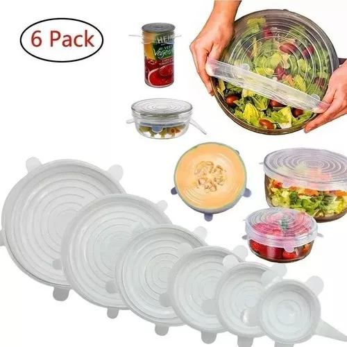 Tapas Silicona Elásticas Para Cocina Reutilizables Pack X6