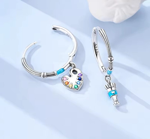 Aretes Mujer De Plata S925, Paleta De Pintor, Godete, Arte