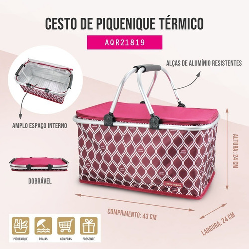 Imagem 5 de 8 de Cesta De Piquenique Térmico Camping Praia Dobrável Piknik