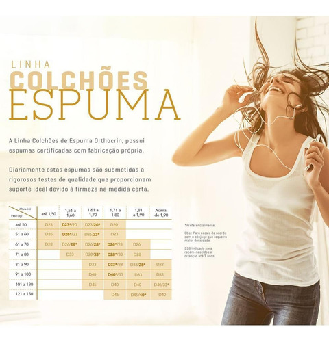 Colchão Casal De Espuma Orthocrin Cristal D20 - 128x188x18