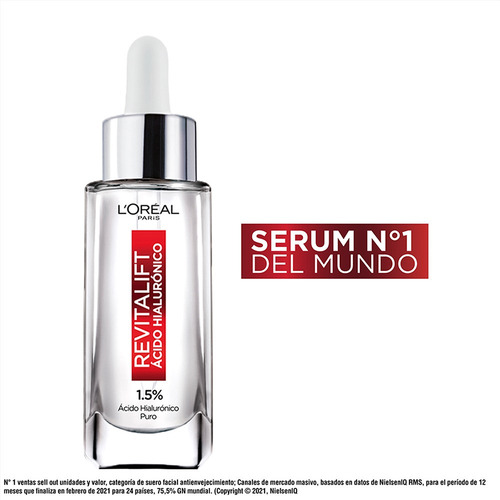 Imagen 2 de 10 de Sérum Serum Ácido Hialurónico L'Oréal Paris Revitalift día/noche para todo tipo de piel de 30mL