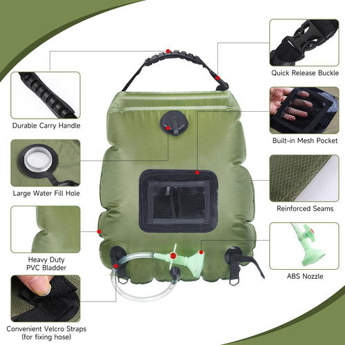 Hisffog - Bolsa De Ducha Solar Portátil De 5 Gal/20 L, Con C