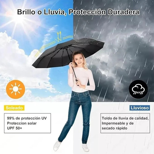 Banna Negro Paraguas Plegable Automático, Antiviento, Luz Led, Abrir Y Cerrar Automático, Robusto Ligero Resistente, , Adultos, Hombres Y Mujeres, Grande Con 12 Varillas