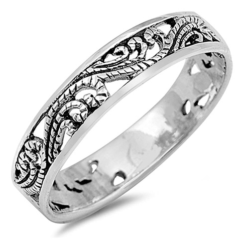 Anillo Apilable De Filigrana Con Corte De Moda, De Plata De 