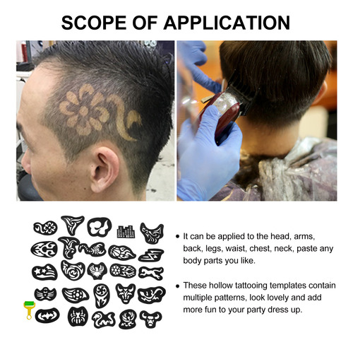 Plantillas De Tatuaje Para Cortes De Pelo, 25 Hojas, Varias