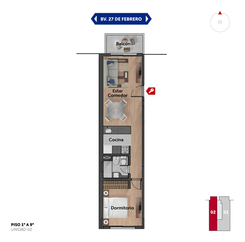 27 De Febrero Y Roca - Dpto De 1 Dormitorio Externo. Cochera Disponible. 