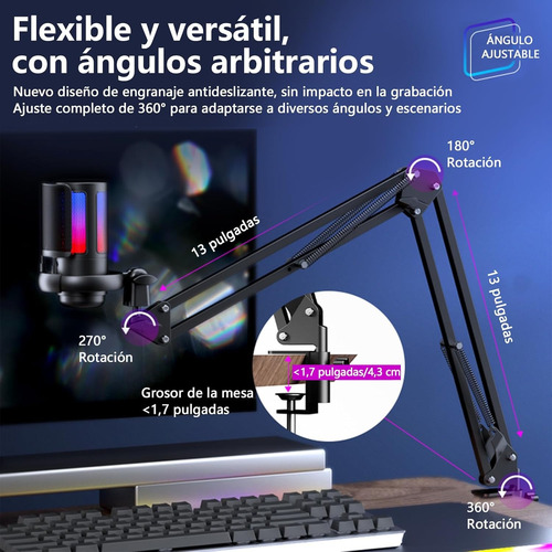 Micrófonos Podcast Rgb Condensador Cardioide Para Pc Y Usb-c