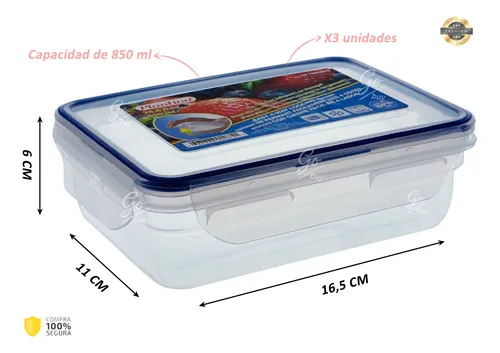 X3 Envase Rectangular Reutilizable Porta Comida Vasijas Casa