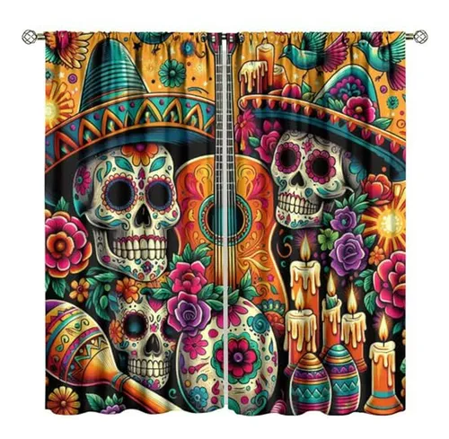 Cortinas De Calaveras Mexicanas Románticas Pareja Esqueletos