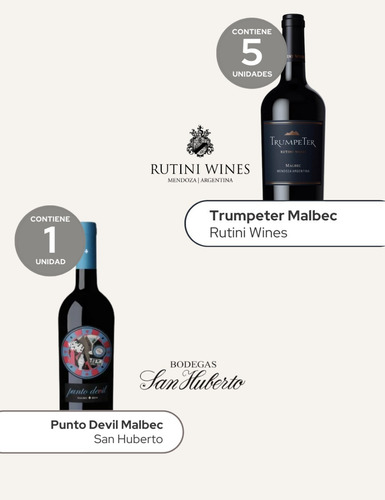 Imagen 2 de 10 de Vino Trumpeter Malbec X5u. + Vino Regalo - Mix