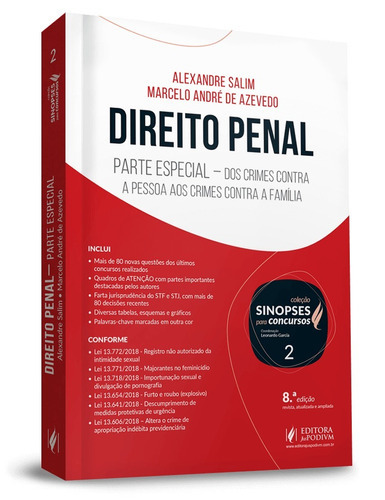 Direito Penal  Parte Especial Vol.2   Sinopses Para Concurso 8ª Edição (2019), De Marcelo Andre De Azevedo / Alexandre Salim. Editora Juspodivm Em Português