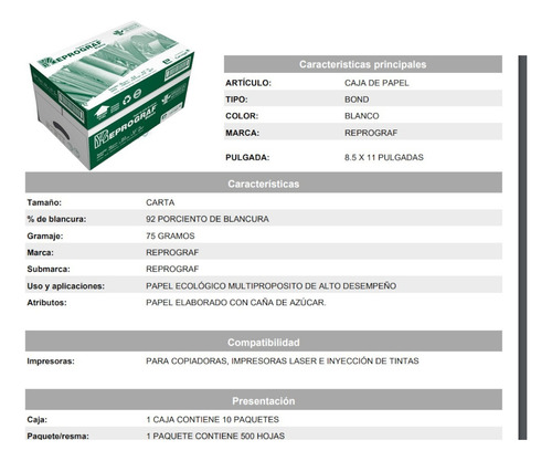Hojas Blancas De Papel Bond Tamaño Carta 500 Hojas Ecobond