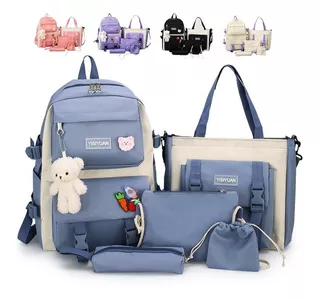 Set 5 Mochila Bolsa Lonchera Escolar Para Niñas Juvenil Dama