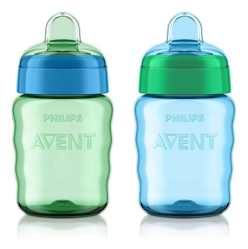 Vasos Boquilla Suave Philips Avent Entrenador 9 Oz Pack X 2 Color Verde/Azul Silicona