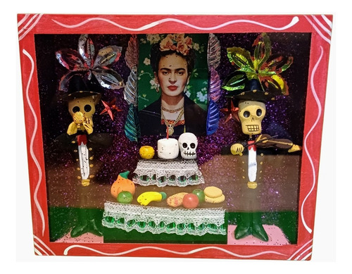 Ofrenda Para Altar Del Día De Muertos Hecha A Mano. Rojo