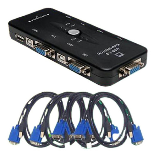 Switch Kvm De 4 Puertos Usb Anera + 4 Cables Vga De 1.5 Mts.