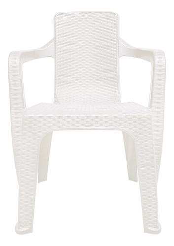 POO Simil Rattan silla sillón reforzado apilable jardín color blanco pack de 2