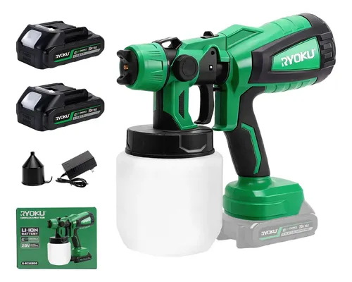 Pistola De Pintura Elétrica 2 Baterias Ryoku Portátil 1000ml Verde 127/220v