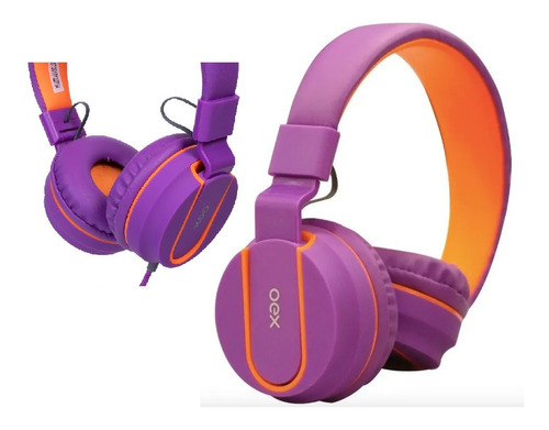 Headset Fluor Hs107 Roxo/laranja Oex Teen Com Microfone