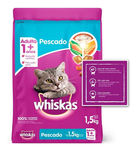 Comida Para Gatos Whiskas Adulto Pescado X 1,5 Kg