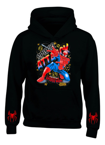 Buzo Capota Spiderman Hombre Araña Hoodies Saco Black Md3