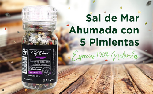 Sal De Mar Ahumada Grano 5 Pimientas Molino 120g Chef Demo
