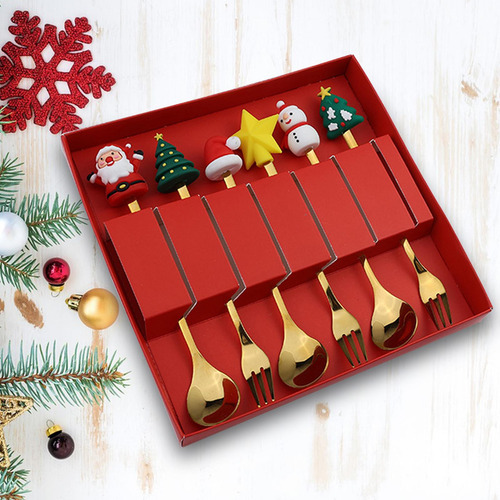 Juego De 6 Tenedores De Cucharas Navideñas, Estilo B