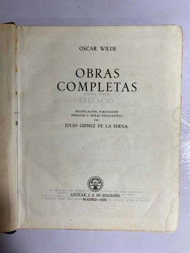 Oscar Wilde, Obras Completas. Editorial Aguilar