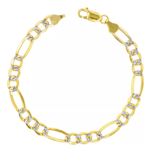 Pulsera Esclava Figaro Diamantada En Oro 10k Pulsera Italy