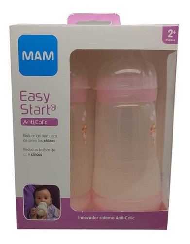 Dúo De Biberones Mam Anticólicos 260ml Rosas Decorados