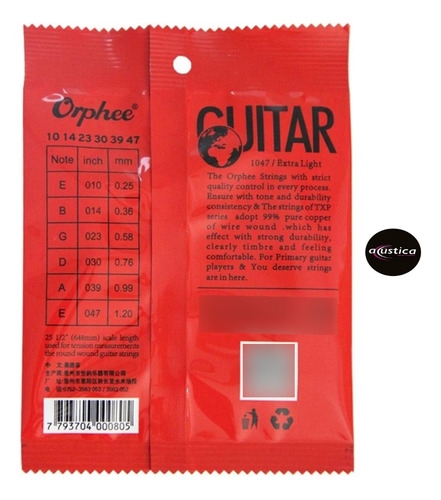 Cuerdas Para Guitarra Acustica Orphee Tx620-p Guitar Strings