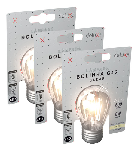 Lampada Led Bolinha G45 Clear 6w 4000k Branco Neutro E27 127/220v Ip20 Cod: 353230875 Deluxe By Avant
