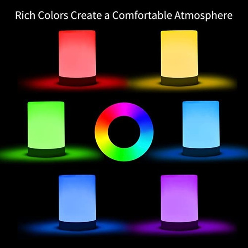 Imagen 3 de 7 de Luz De Noche Recargable 7 Colores Lámpara De Mesa Con Sensor