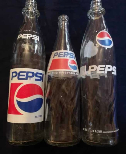 Tres Botellas De Vidrio Antiguas De Pepsi