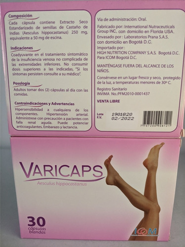 Imagen 2 de 2 de Varicaps Castaño De Indias X30 Capsu - Unidad a $50