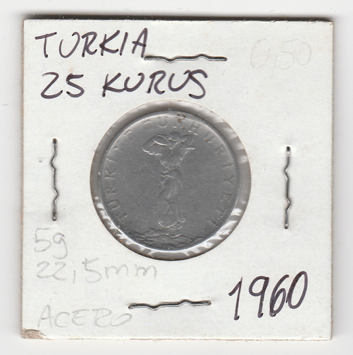 Moneda Turquia 25 Kurus 1960 Vf