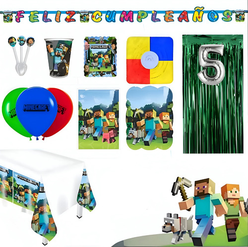 Kit Infantil Decoración Fiesta - Minecraft X20 Invitados