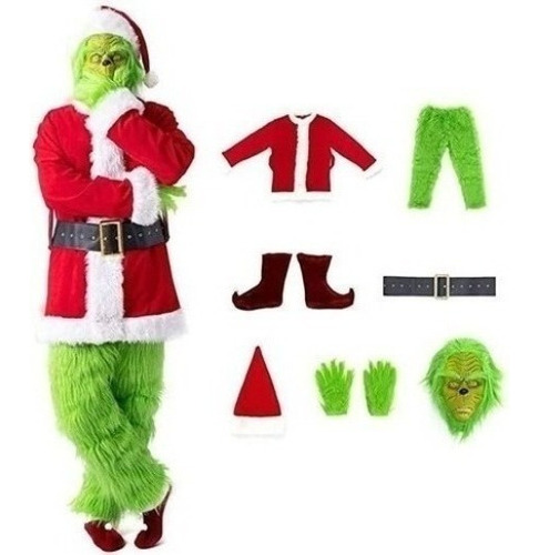 Traje De Papá Noel Cosplay Grinch De 7 Piezas Regalos Adulto