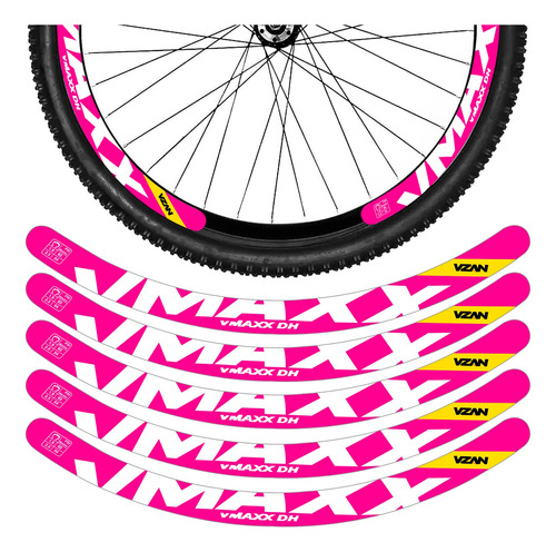 Kit 12 Adesivos Bike Roda Aro 26 29 Freio Disco Vmaxx Rosa