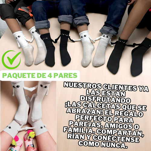 Calcetas Con Manitas Imán 4 Pares Divertidas Parejas Largas Blanco Y Negro Calceta De Manitas Con Imanes Unitalla