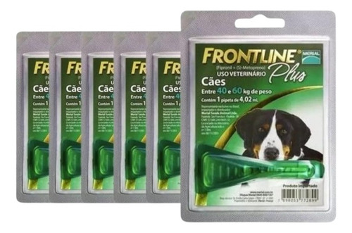 Combo 6 Frontline Plus Cão 4,02ml (40 A 60kg) Verde