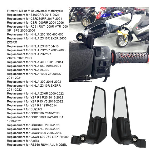 2 Peças, Espelho De Asa De Motocicleta, Guidão Ajustável, Vi