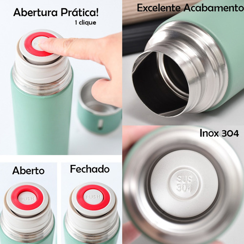 Garrafa Térmica 500ml Com Kit 3 Xícara Café Chá Revomax Cor Prata/Bege