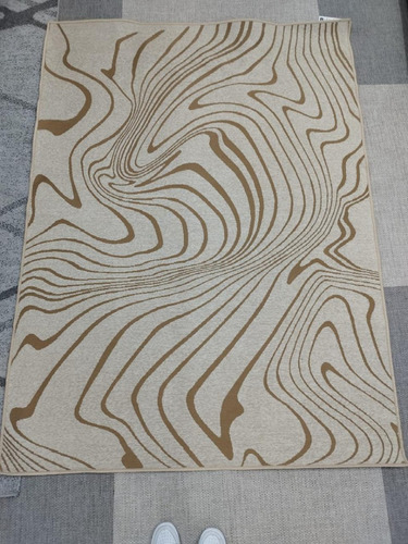 Tapete Sala 300x400cm 3x4 Sem Pelo Organico Bege Dourado Comprimento 400 Cm Desenho Do Tecido Geométrico Largura 300 Cm