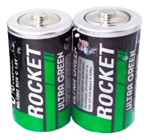 Pilas Baterias Rocket C Tamaño 1.5 Voltios Verde Paquete De 12 Baterias Extra Duración Carbón R6c