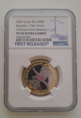 Moneda 175 Aniv Costa Rica , Certificada Grado 69